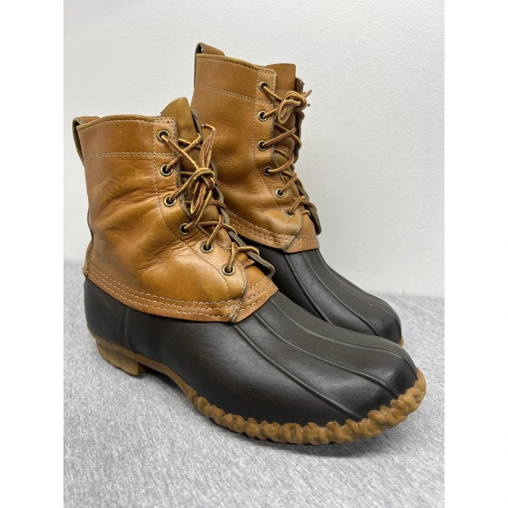 Vintage L.L. Bean Boots Mens Size 8 Brown Leather‎ Rubber Duck Hunting USA 90s